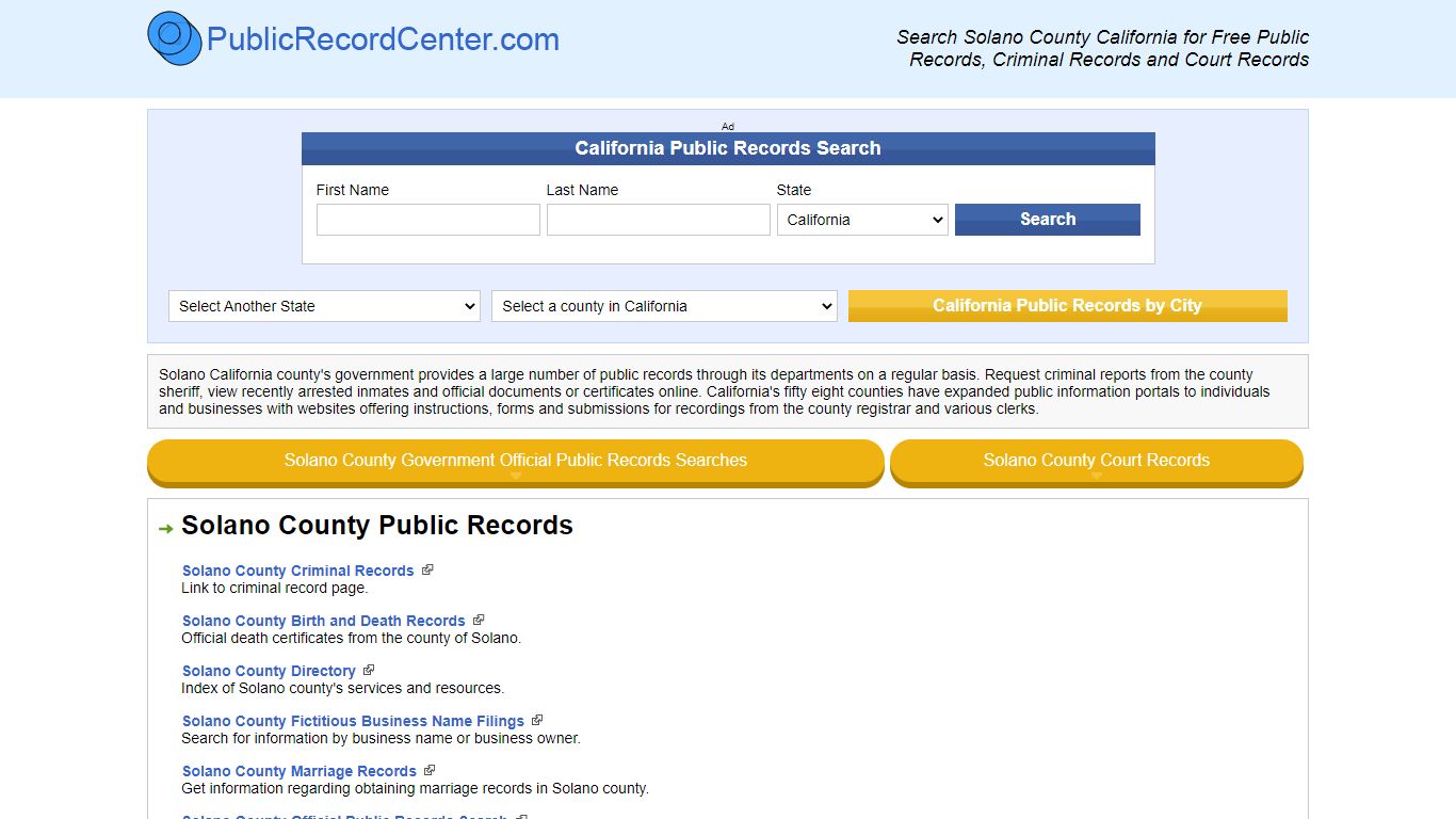 Solano County California Free Public Records - Court Records - Criminal ...